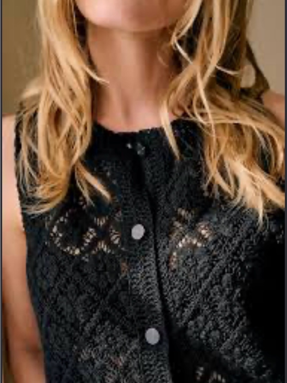 Sezane Ron Black Knit Lace-Pattern Sleeveless Sweater Vest